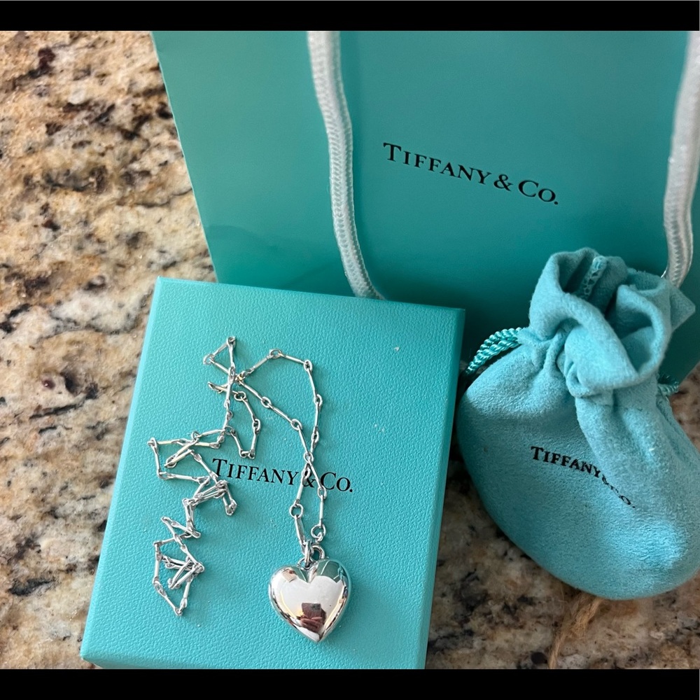 Tiffany Co Silver Puffer Heart Necklace Pendant Charm - Picture 1 of 7